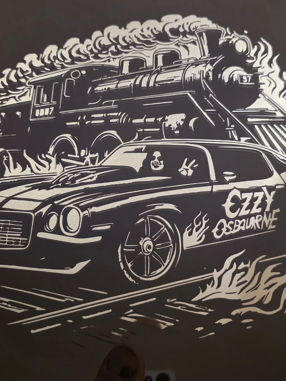 Ozzy Osbourne Train & Muscle Car LED Art - Blue Glow